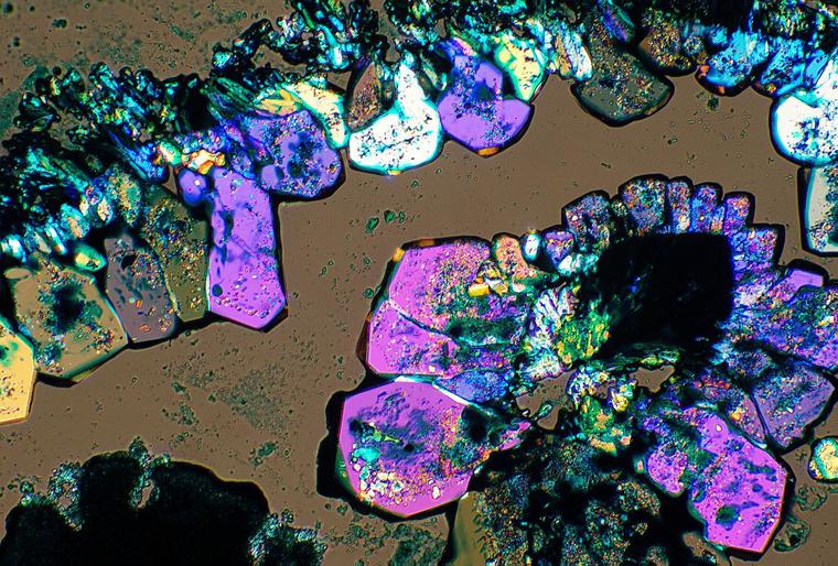 Chemical Crystals Under Microscope, Polarized Transmitted Light Microscope, Taken with Nikon Digital Camera