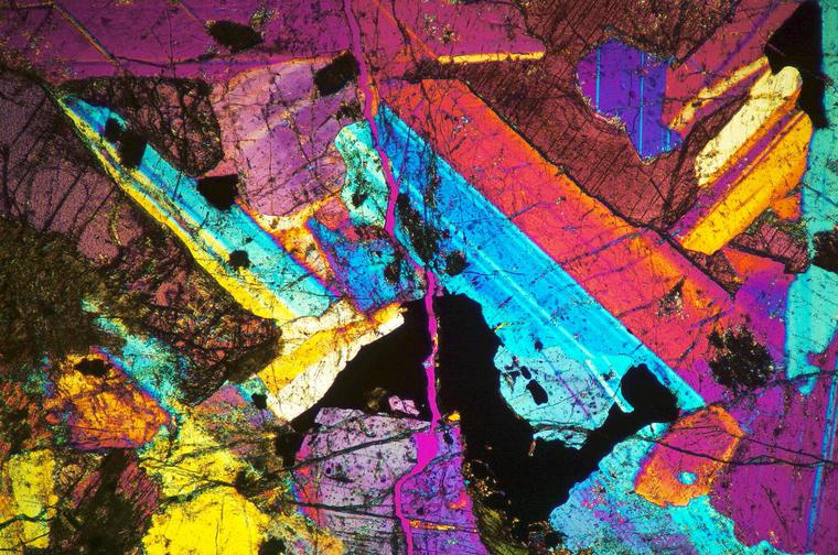 Rock Thin Section Under Microscope, Polarized Transmitted Light Microscope, Taken with Nikon Digital Camera